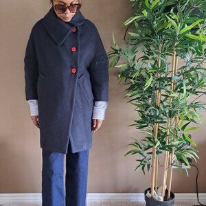 Avant Garde Dark blue cropped sleeve wool blend coat - Small